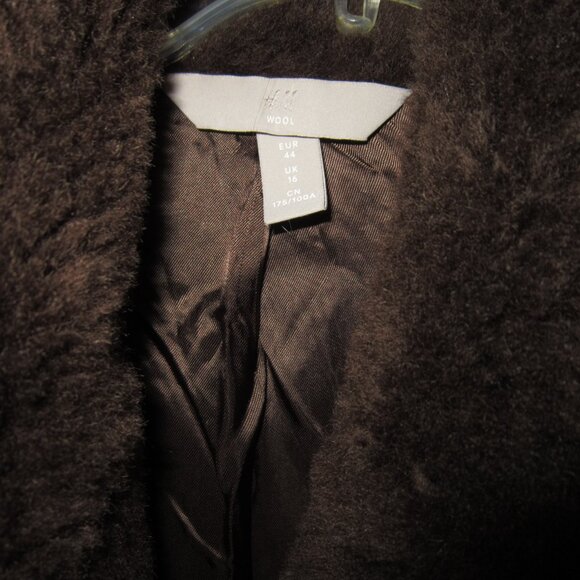 H&M 100% Wool 44 12 Wool Rare Teddy Coat Jacket Plush Fluffy Heavy Thick Brown - Picture 4 of 5